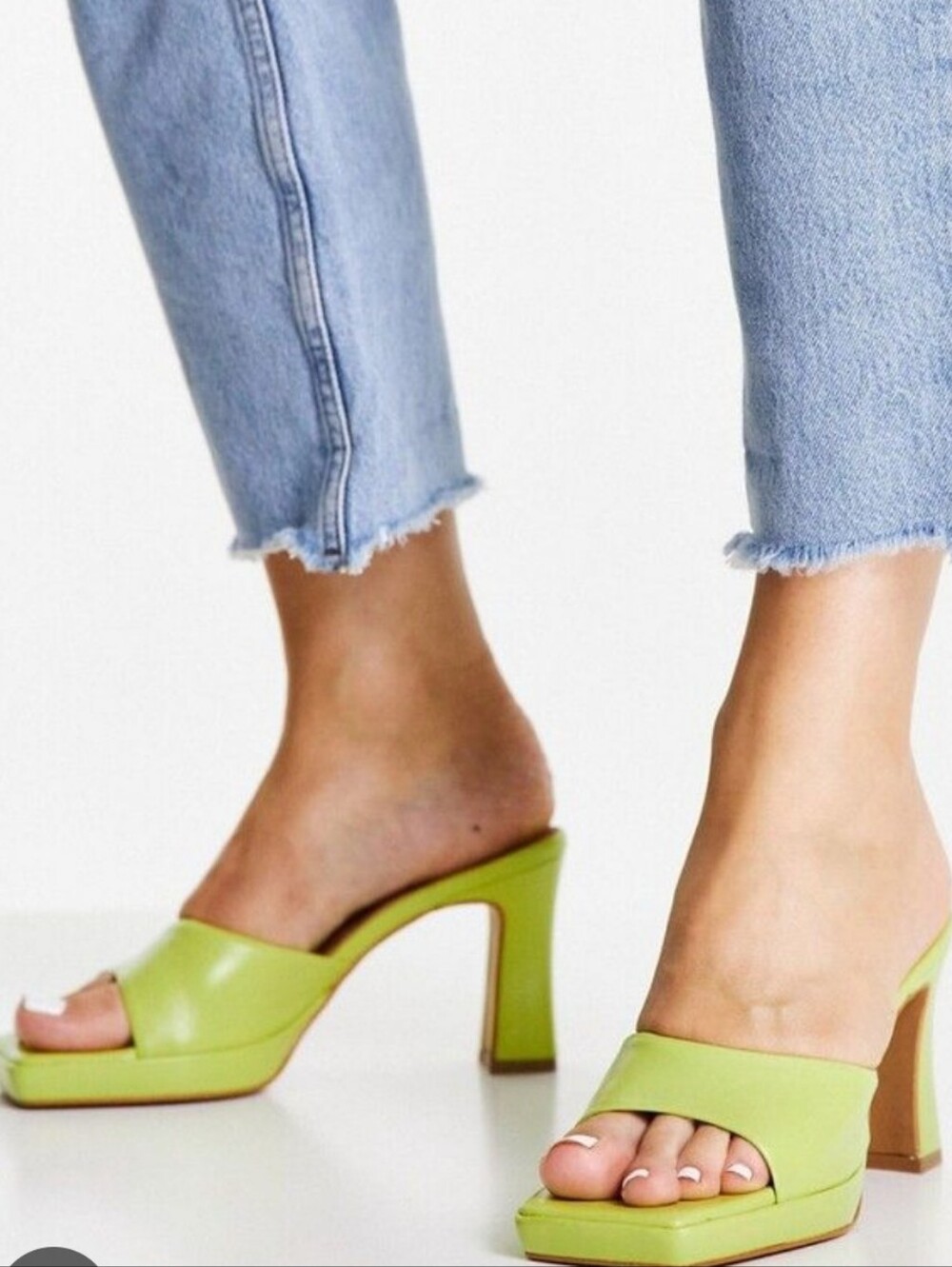 Topshop Reese Leather Platform Mules in Lime Size 9.5